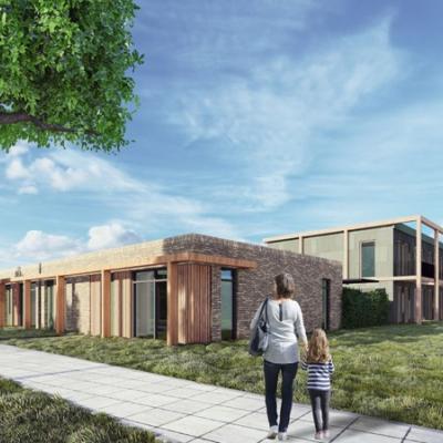 artist impressie van een blok woningen