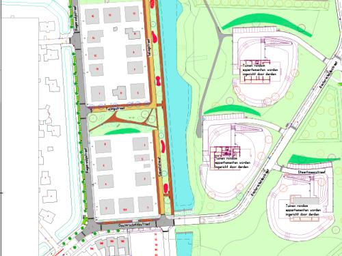 tekening inrichting van de Waterwijk bij de 3 appartementen